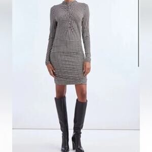 Veronica Beard Mizani Houndstooth Ruched Long Sleeve Dress (L)